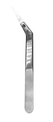 Curved metal tweezers with ceramic straight tip - silver