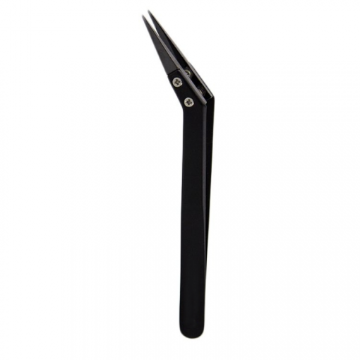 Curved metal tweezers with ceramic straight tip - black