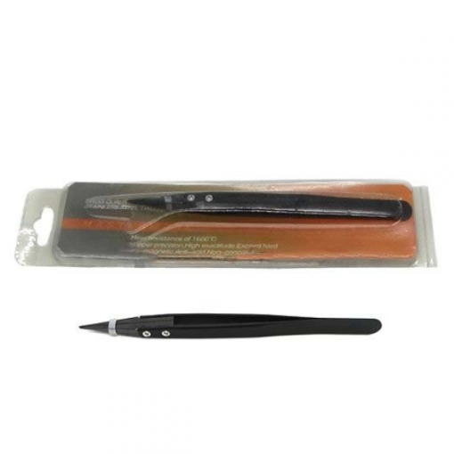 Straight metal tweezers with ceramic tip