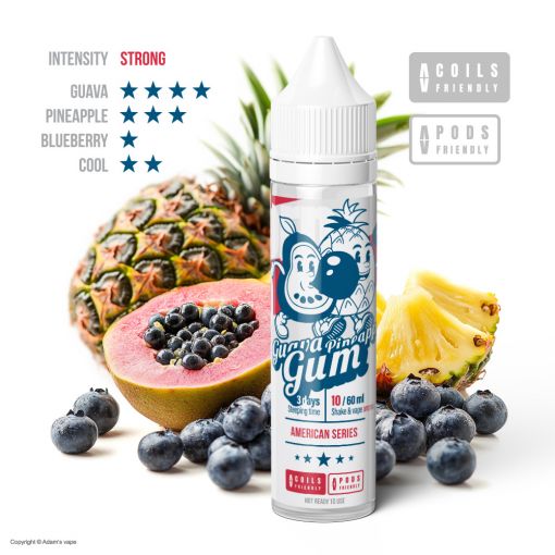 Adams vape - American Series - Guava Pineapple Gum 10ml Longfill